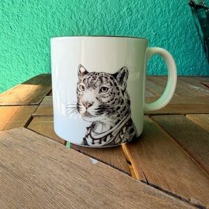 West Elm White Mug with Leopard Design